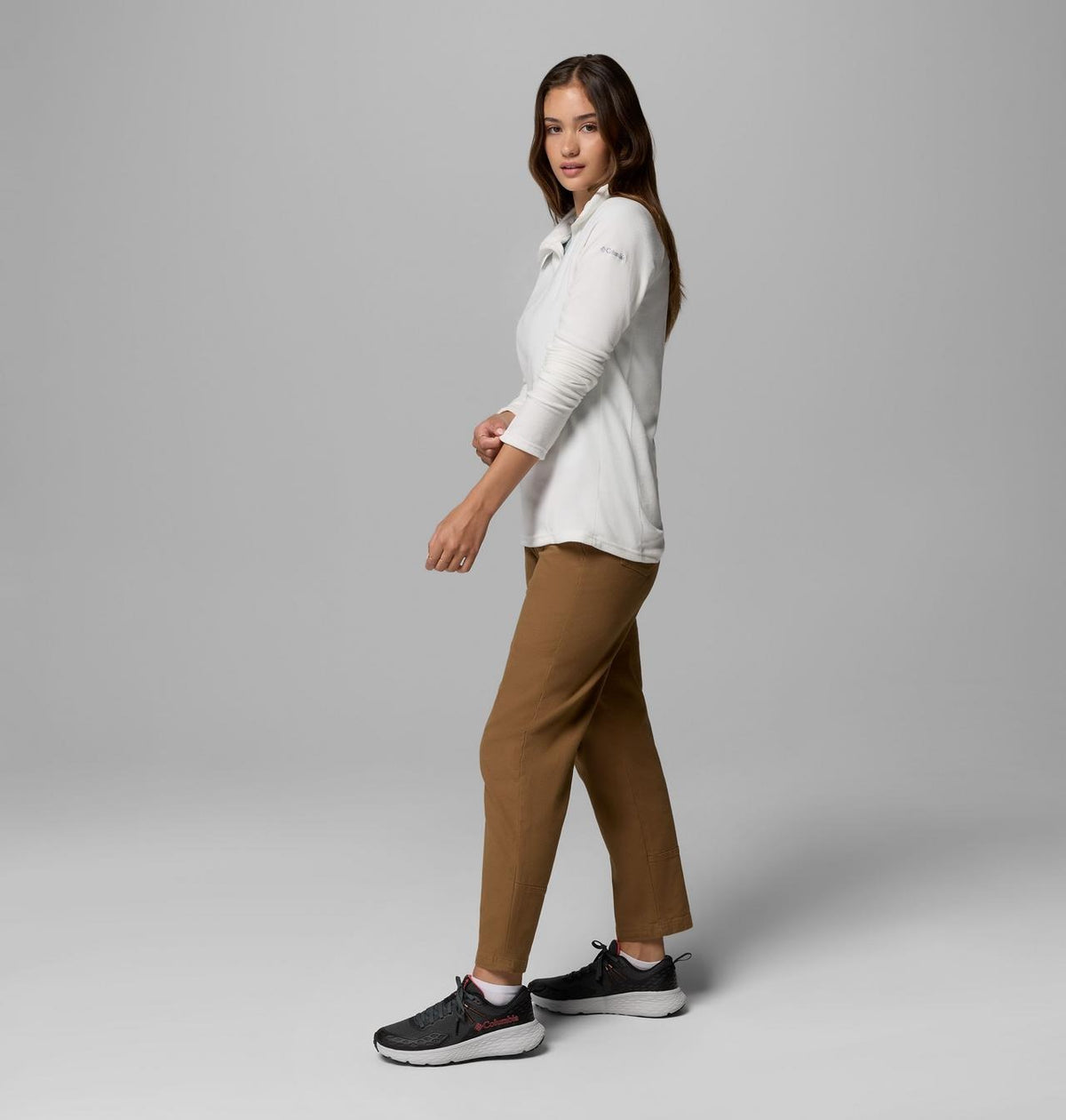 【Columbia】UAR11310 女款 半開襟刷毛長袖上衣 海鹽白