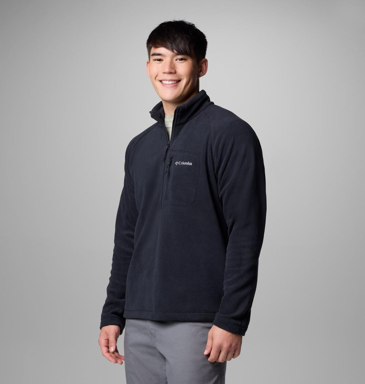【Columbia】UXM64100 男款 半開襟刷毛長袖上衣 黑色