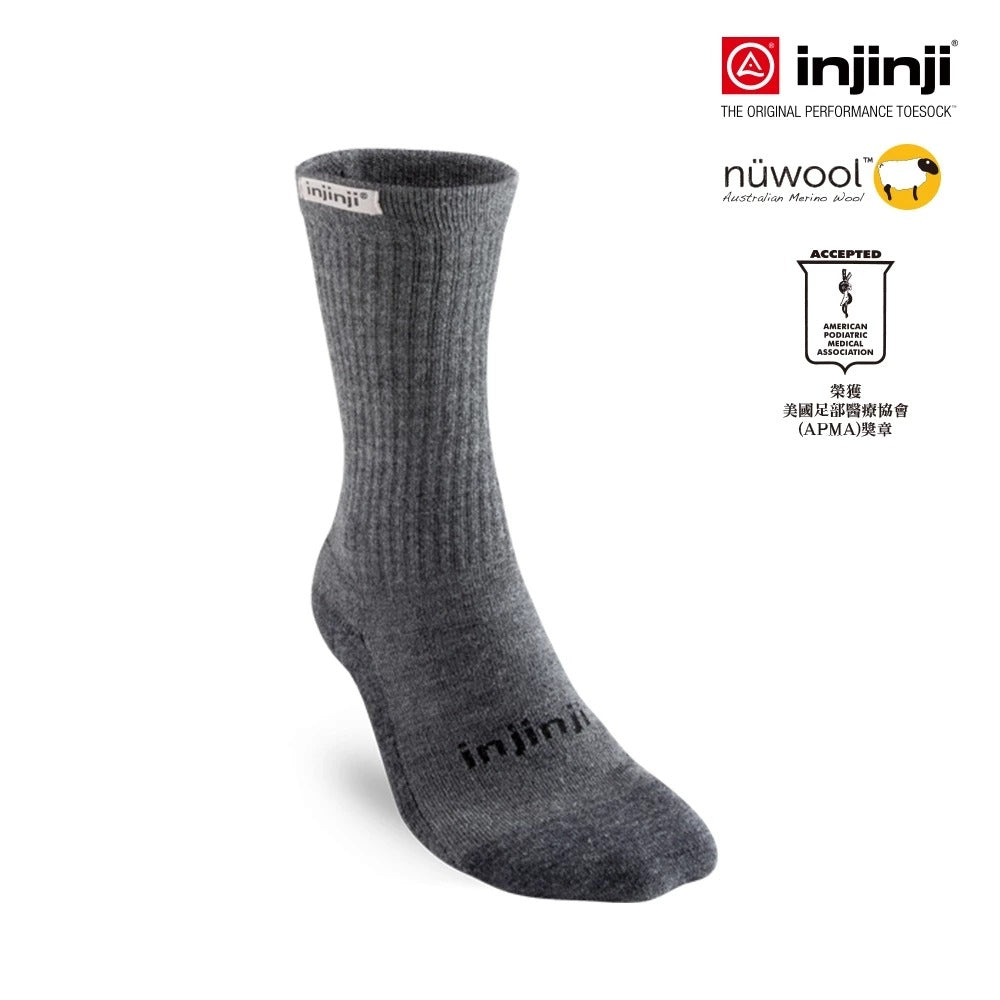 【injinji】MAA6294 男款 羊毛中筒健行襪 石墨灰