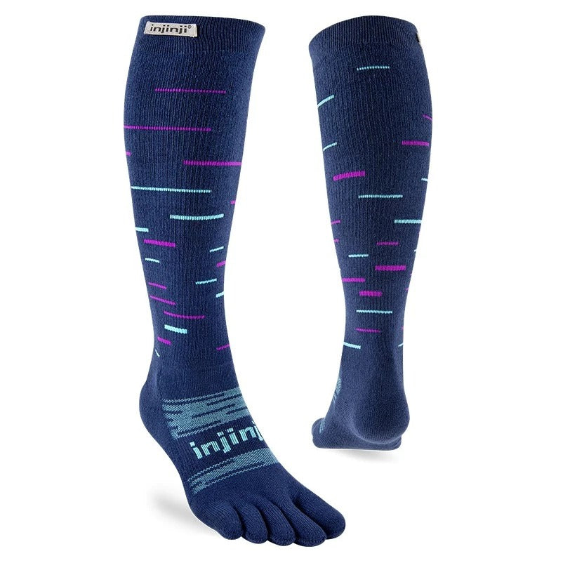 【injinji】NAA0157 中性款 保暖五趾高筒襪 暮藍