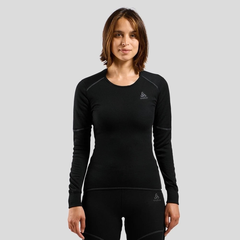 【ODLO】OD159221 女款 ECO銀離子加強保暖型圓領上衣/滑雪底層 黑