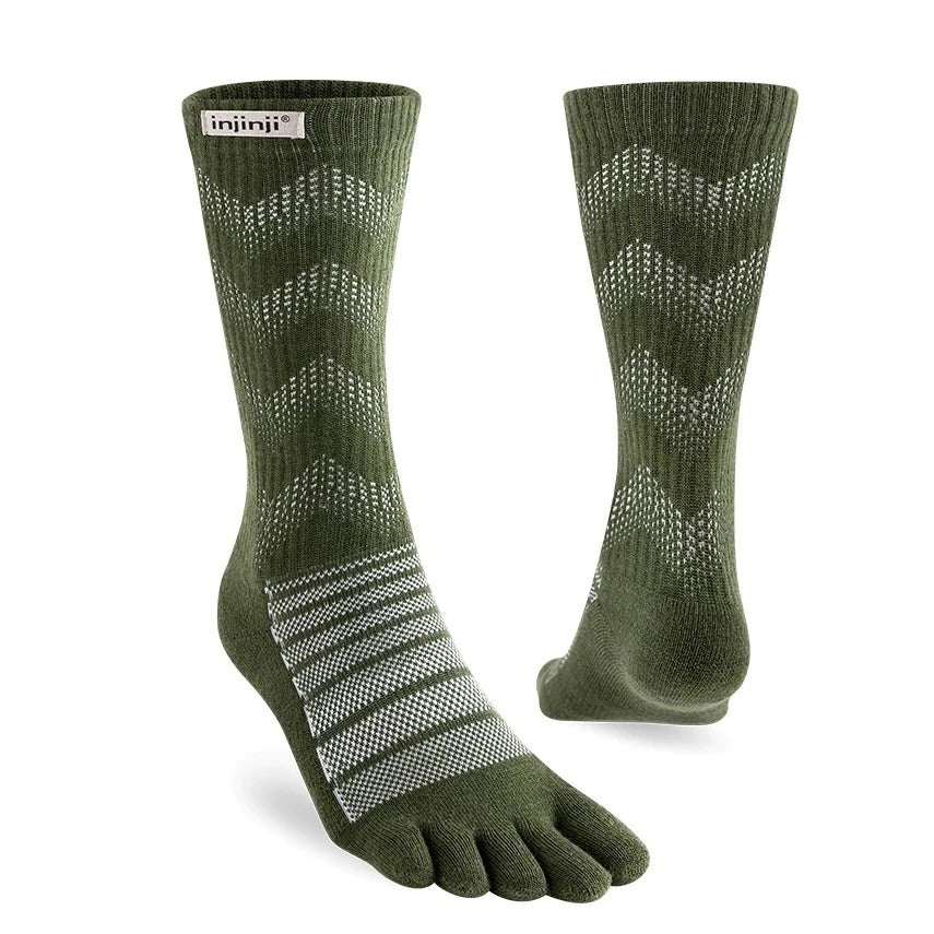 【injinji】NAA7648 中性款 Outdoor戶外避震羊毛五趾中筒襪NX 森林綠