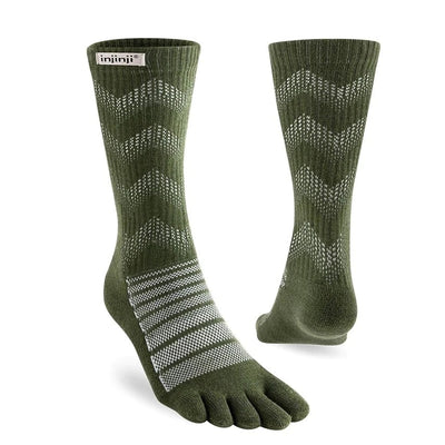 【injinji】NAA7648 中性款 Outdoor戶外避震羊毛五趾中筒襪NX 森林綠
