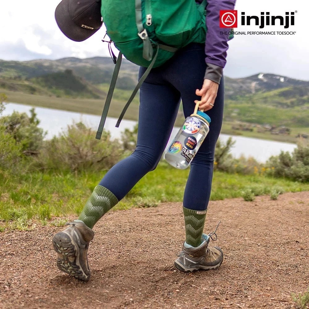 【injinji】NAA7648 中性款 Outdoor戶外避震羊毛五趾中筒襪NX 森林綠